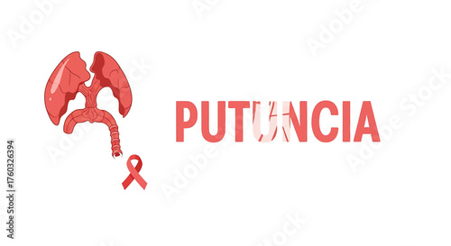 Red stylized human organs with an awareness ribbon and the word PUTUNCIA on a white background, symbolizing health awareness.