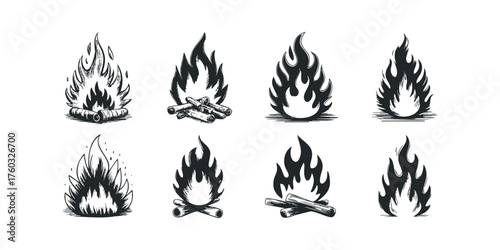 Collection of eight hand drawn campfire icons