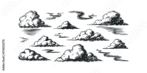 Group of Cumulus Clouds in Sketch Style