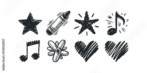 Hand Drawn Icons Collection Black White