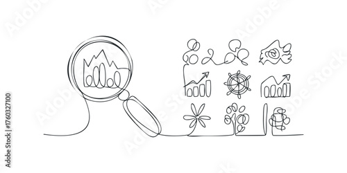 Continuous line drawing collection of business icons and symbols