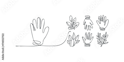 Continuous Line Art of Hands and Leaves Collection