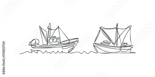 Two fishing boats on a wavy sea