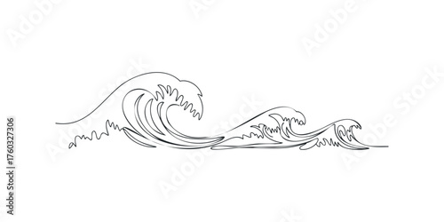 Line art drawing of ocean waves in motion