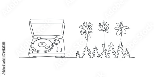 Turntable and abstract plants drawn with single line