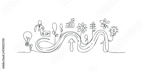 Abstract continuous line drawing symbolizing idea growth and progress