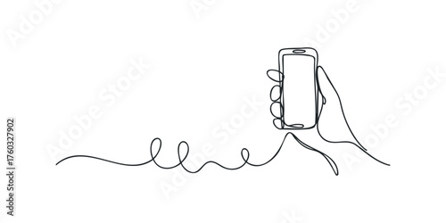 Hand holding phone with flowing cable