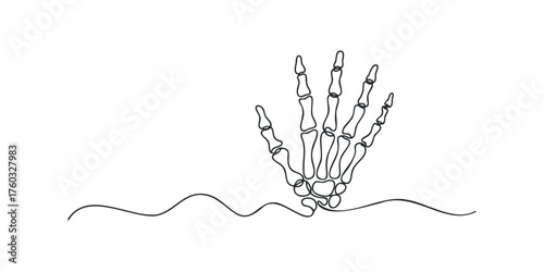 Skeleton Hand Emerging From Ground Line Art