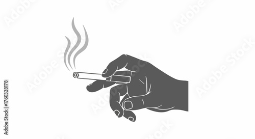 Hand holding a lit cigarette with smoke rising