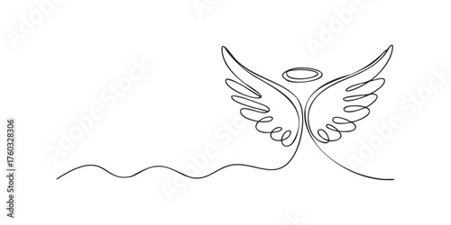 One Line Angel Icon With Halo And Wings
