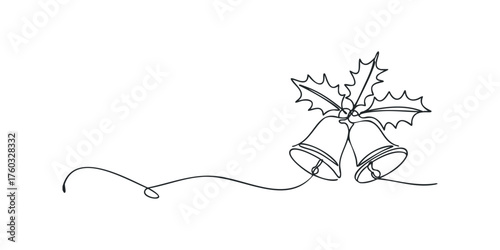 Christmas Bells and Holly Sprig Line Art