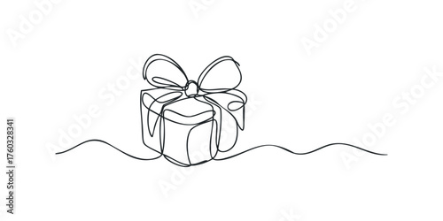 Simple gift box with ribbon and bow in single line