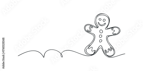 Simple line drawing of a happy gingerbread man cookie