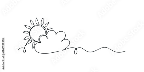 Sun and Cloud Continuous Line Drawing