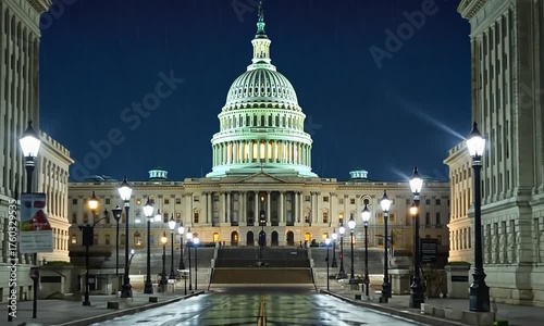 United States Capitol Building At Night With Streetlights And Wet Pavement washington dc