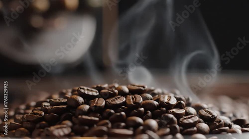 Steaming Coffee Beans Aromatic Freshness.