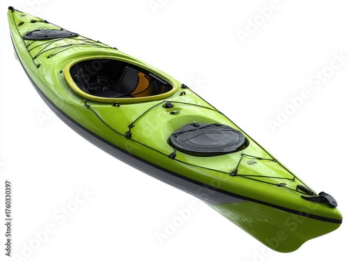 Green Kayak on White Background  Angled View Showing Details