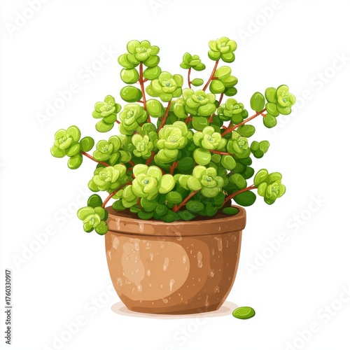 Green Succulent in Terracotta Pot on White Background