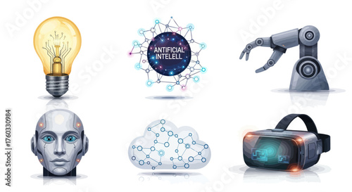Collection of Artificial Intelligence and Technology Icons.