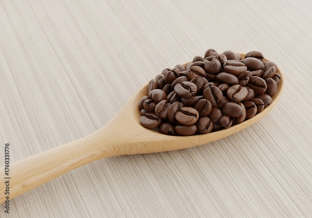 Fototapeta premium Fresh Roasted Coffee Beans in Wooden Spoon Gourmet Drink Concept