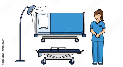 Medical Equipment and Healthcare Professional Illustration.