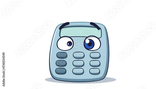 Funny cartoon calculator character with big googly eyes