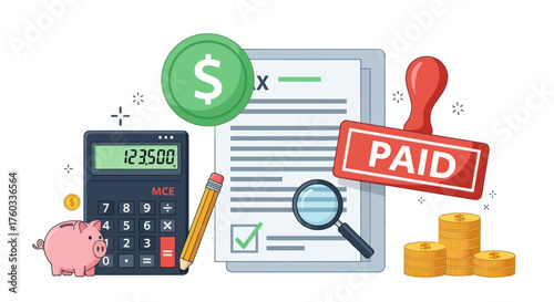 Financial Tax Payment and Accounting Tools Illustration.
