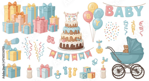 Adorable Baby Shower Celebration Elements Collection.