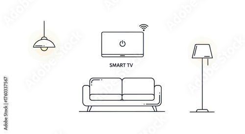 Minimalist Line Art of Living Room Furniture and Smart TV.