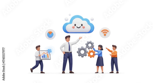 Team of People Working on Cloud Computing and Data.