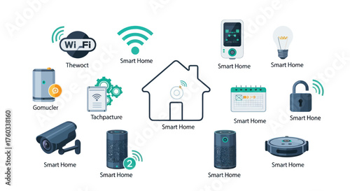 Collection of Smart Home Technology Icons and Devices.
