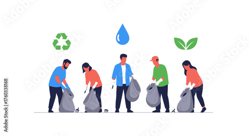 Group of People Cleaning Up Trash Promoting Environmental Awareness and Sustainability.