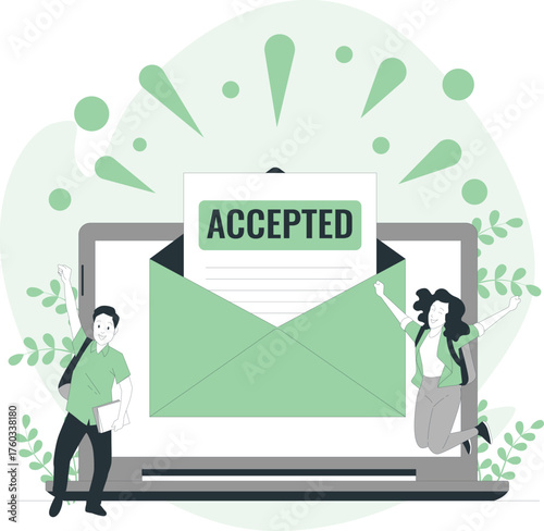 People Celebrating Acceptance Letter On Laptop email notification