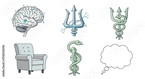 Collection of Medical and Psychological Symbols and Objects.