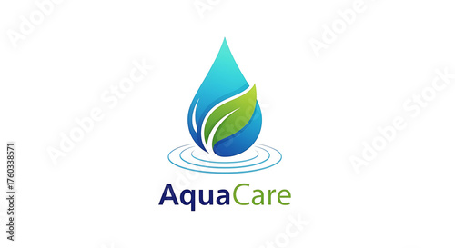 AquaCare Water Drop and Leaf Logo Design