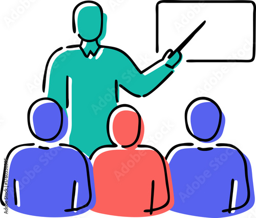 Teacher Presentation Lineart Vector: Classroom Education Minimal Illustration