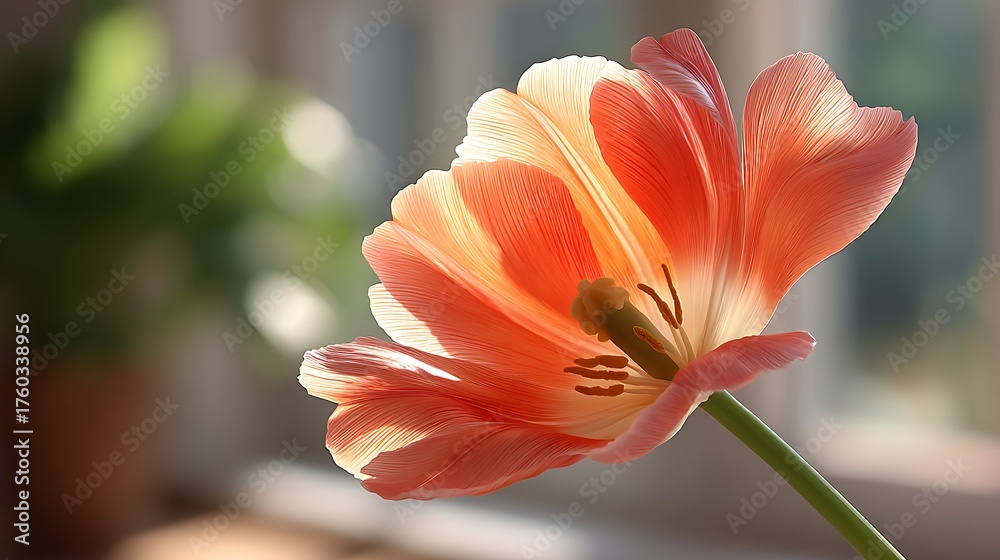 Fototapeta premium Elegant tulip blossom in soft light for spring design projects