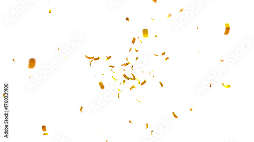 Falling isolated Gold Confetti. Glitter celebration PNG, Falling shiny gold confetti overlay on transparent background. 3d Rendering Transparent Confeti. Glossy golden festive tinsel. party, holiday,