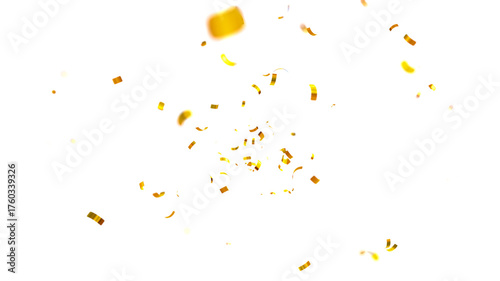 Falling isolated Gold Confetti. Glitter celebration PNG, Falling shiny gold confetti overlay on transparent background. 3d Rendering Transparent Confeti. Glossy golden festive tinsel. party, holiday,