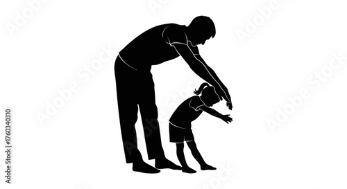 Schilderij op canvas Silhouette of Father Helping Daughter Stretch Bending Over Together