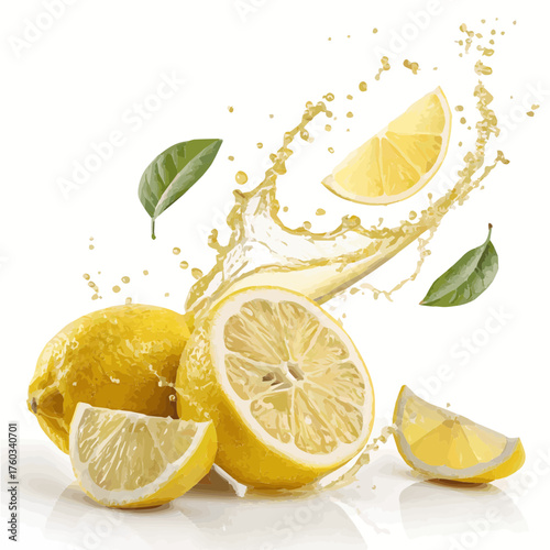 Fresh yellow and green citrus fruit slices with water drops, including lemon and lime, are isolated for a healthy, juicy diet