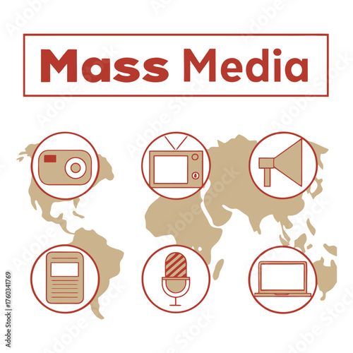 Mass media icons set global communication technology photography broadcast journalism news symbols