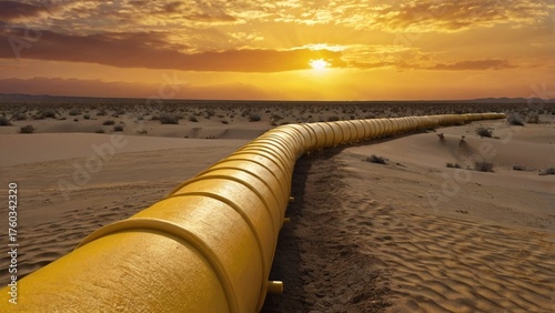 Massive gas pipeline crossing through a desert