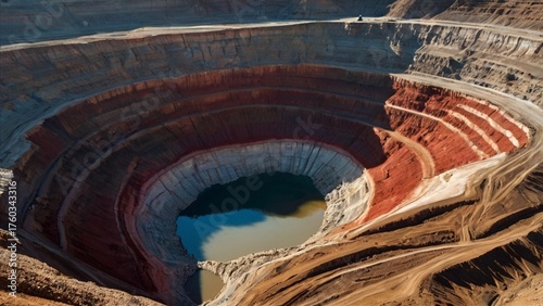 Giant open-pit mine with terraced layers