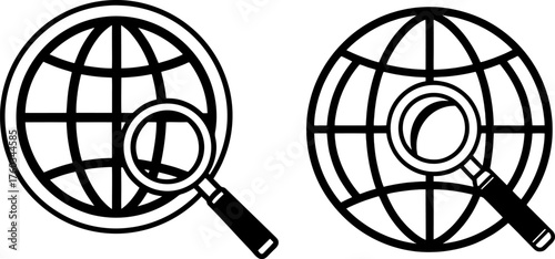 Global search and journalism icons representing internet research and investigation