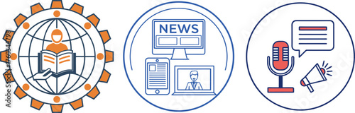 Global media and news coverage concepts with broadcasting and communication icons