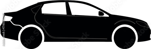  Vector art of black silhouette of a modern sedan car, , representing transportation and vehicles