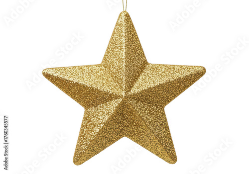 Sparkling gold star christmas ornament, isolated on transparent background, adding a touch of festive magic and elegance to your holidaythemed designs and creative projects