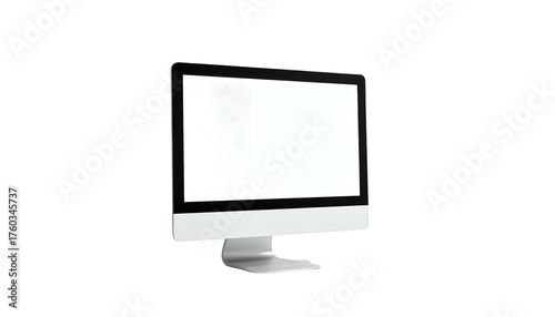 Sleek white all-in-one computer with blank screen, isolated