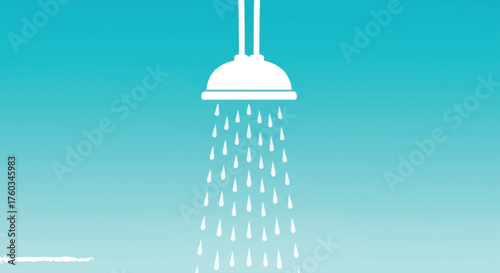  Vector art of a shower head spraying water in a gradient blue background, representing cleanliness and hygiene